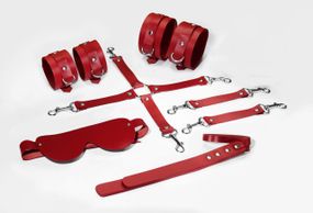 Набор Feral Feelings BDSM Kit 5 Red, наручники, поножи, крестовина, маска, паддл Sex Aura