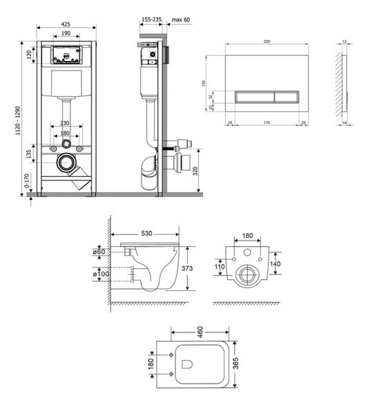 Набір Qtap Nest 4 в 1 підвісний унітаз Gemini Ultra Quiet 530х365х373 + комплект інсталяції QT2533076EUQMB46177 | Зображення 1