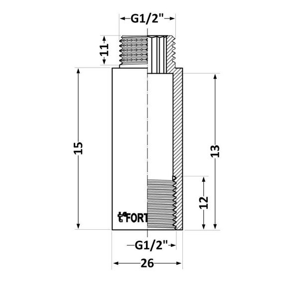 Подовжувач хромований Thermo Alliance Forte 1/2"ВН, L = 15 мм TAF1301515 | Зображення 1