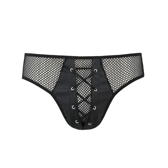 Чоловічі труси зі шнурівкою Passion Slip Richard S/M, чорні, екошкіра, сітка | Зображення 4
