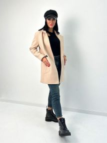 Женское короткое пальто кашемировое принт елочка GF1218 цвет бежевый, размер 46/48