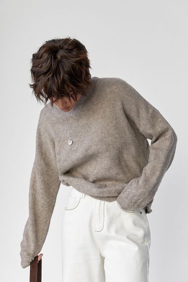 В'язаний теплий джемпер з візерунками косичок - кавовий цвет, ONE SIZE (є розміри) | Зображення 4