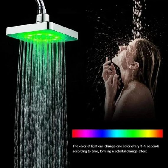 Лійка насадка для душу з LED-підсвіткою RGB світлодіодна, квадратна 150 мм LED Shower head AND XL-902 | Зображення 1