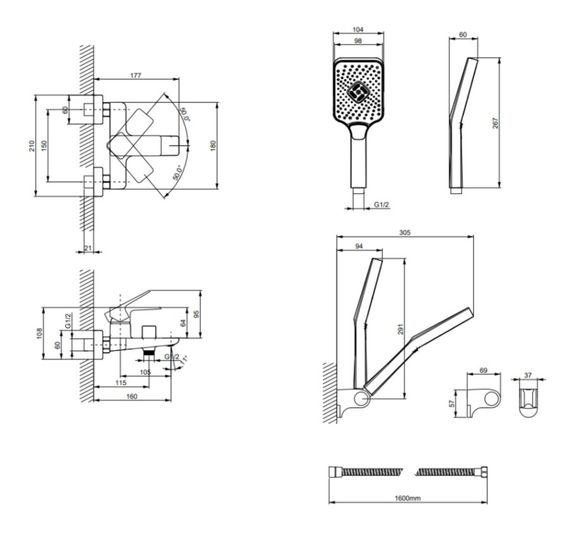 Змішувач для ванни Lidz Orion 006 Chrome з душовим гарнітуром LDORI006CRM48093 | Зображення 1