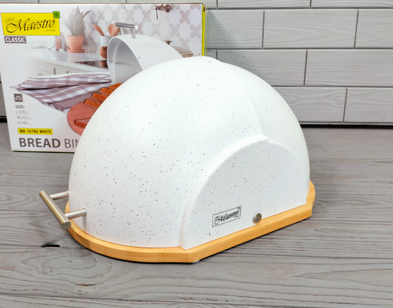 Хлебница деревянная Maestro MR-1678G-WHITE белая с пластиковой крышкой | Зображення 9