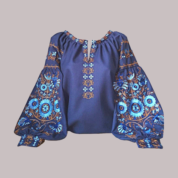 Рубашка Украинская вышиванка 22153 цвет синий размер S/M | Зображення 1