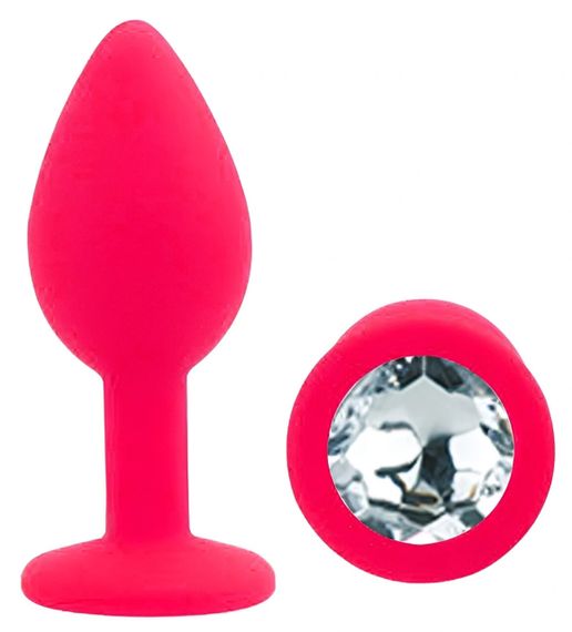 Анальна пробка EGZO Silicone Pink Round Plug S, рожева силіконова з прозорою гранованою вставкою Sex Aura | Зображення 1
