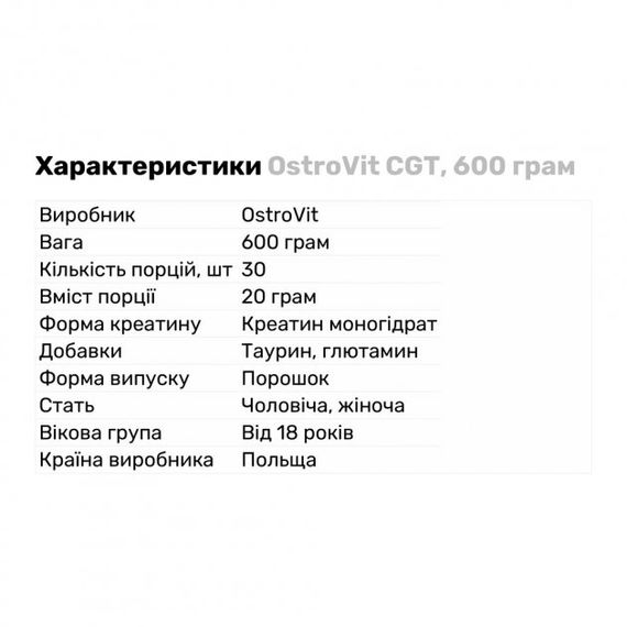 OstroVit CGT (Creatine Glutamine Taurine)  600 g (Peach) | Зображення 1