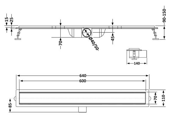 Лінійний трап Qtap Taurus FA600MBLA із нержавіючої сталі, з сухим затвором QTTAUFA600MB | Зображення 1