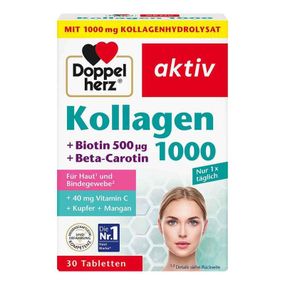 Doppelherz Колаген 1000 мг + Біотин 500 мкг + Вітамін C для пружності та відновлення шкіри обличчя та сполучної тканини, Німеччина