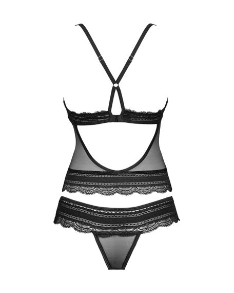 Напівпрозорий набір з прикрасами Obsessive Ivannes top & thong L/XL, чорний, топ та танга | Зображення 5
