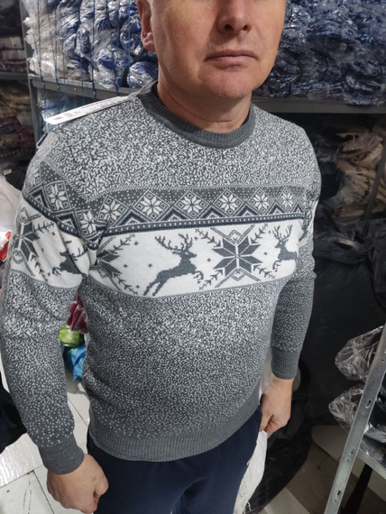 Светр новорічний з оленями сірий M XXL