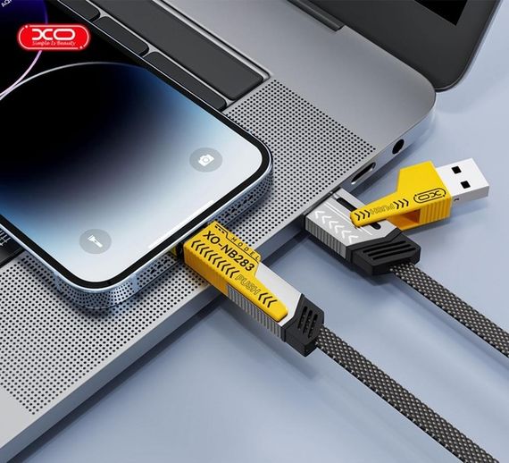 Кабель XO NB283 Braided Flat Type-C/USB-A to TYPE-C/Lightning - 4-in-1 - 60W - 1m Black | Зображення 5