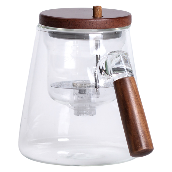 Заварник скляний для чаю 1 л чайник для заварювання з дерев'яною ручкою прозорий HP-34-7 | Зображення 2