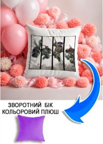 Подушка плюшева Мерч Крафт Дизайн з принтом Черепашки ніндзя 1 бузковий плюш квадратна 33х33 см
