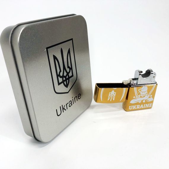 Дугова електроімпульсна запальничка USB Україна (металева коробка) HL-449. Колір: золотий | Зображення 5
