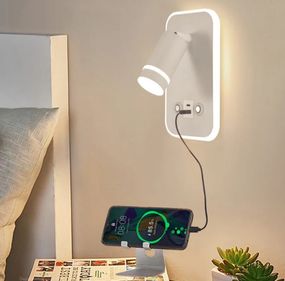 Прикроватная лампа Primo BED-02 поворотный сенсорный настенный светильник для спальни с USB-зарядкой - White