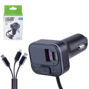 Модулятор FM 5в1 CS3 12-24v USB 5V-3.1A Type C 5V-3.1A 3in1 charging cable BT5.0 RGB-ambient light