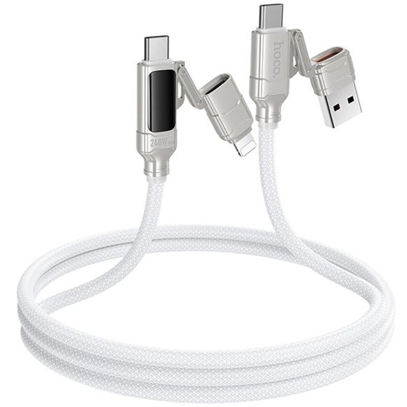 Дата кабель Hoco U152 Fortune 4in1 Type-C to Lightning/Type-C to USB 240W (1.2m) Light Gray | Зображення 2