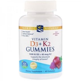Вітамін D Nordic Naturals Vitamin D3 1000 IU + K2 45 mcg Gummies 60 Gummies Great Pomegranate taste