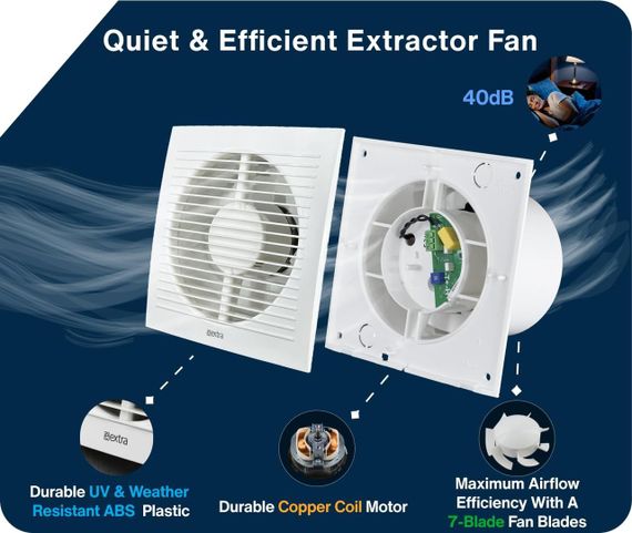 Вытяжной вентилятор 150 мм с таймером, встроенная тихая вытяжка для ванной, кухни, туалета для удаления влаги | Зображення 1