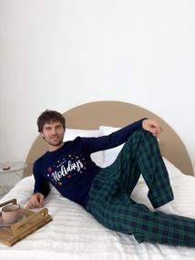 Чоловіча новорічна піжама "Бруклін", зелено-синя