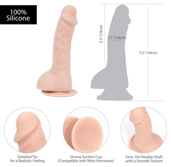 Вигнутий фалоімітатор на присосці ADDICTION — BRAD 7,5″ Dildo With Balls, Beige | Зображення 4