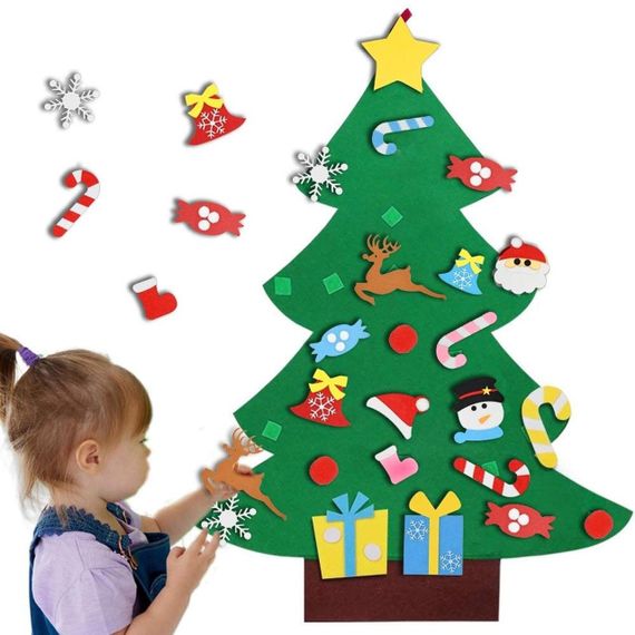 Детская новогодняя елка из фетра с игрушками на липучках (100х59см) Chrismas Free / Фетровая елка с игрушками | Зображення 7