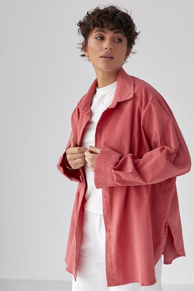 Вельветова класична сорочка - рожевий цвет, ONE SIZE (є розміри)