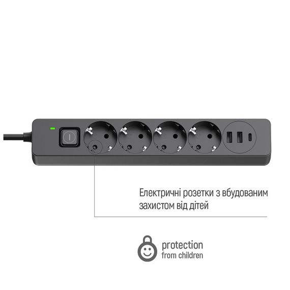 Мережевий фільтр живлення ColorWay CW-CHE435PDB, 4 розетки/3USB 5M (CW-CHE435PDB) | Зображення 6