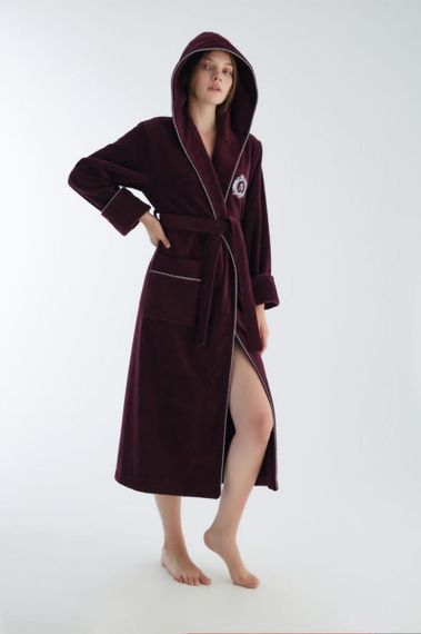 Жіночий халат Nusa 4170 з капюшоном, 2XL Бордовий