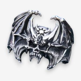 Вінтажна чоловіча каблучка череп летюча миша вампір, панк стиль, срібляста, регульована