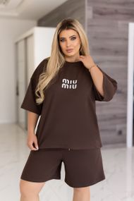 Женский летний костюм шорты и футболка свободный GF7825 цвет коричневый, размер 46/48
