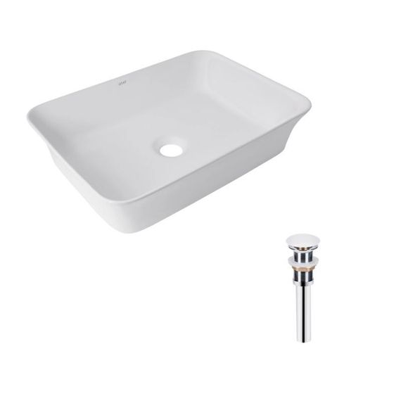 Комплект Qtap Virgo: Раковина накладна прямокутна 490х350х110 мм White + Донний клапан PU02