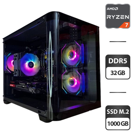 Збірка на замовлення: ігровий ПК AeroCool P300C-G-BK-v1 Black Tower / AMD Ryzen 7 7700 (8 (16) ядер по 3,8 - 5,3 ГГц) / 32 ГБ DDR5 / 1000 ГБ SSD M.2 / AMD Radeon RX 7800 XT, 16 GB GDDR6, 256-bit / 850W