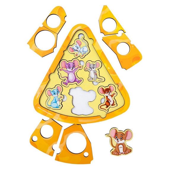 Деревянный пазл-вкладыш "Мышки в сыре" Ubumblebees (ПСД042) PSD042 сортер-головоломка | Зображення 1