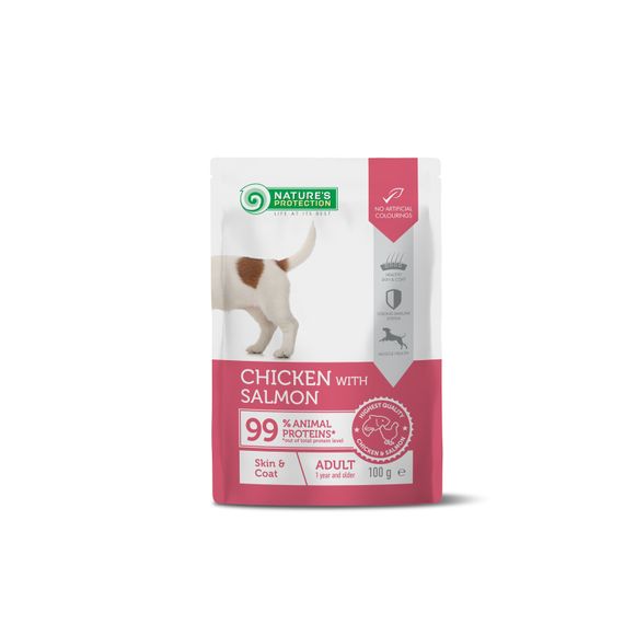 Корм Nature’s Protection Skin & Coat with Chicken and Salmon вологий для дорослих собак для здорової шкіри та сяйва шерсті з куркою та лососем 100 гр
