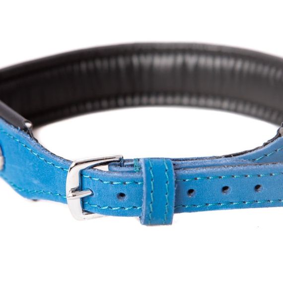 Нашийник зі стразами тонкий DS Fetish шкіряний, блакитний (Голландія) sexstyle | Зображення 1