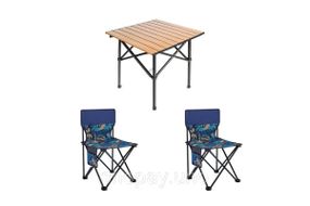 Стіл + 2 стільці STD-02 стіл складаний прямокутний коричневий, (Д530 * Ш550 * В500мм), стільці метал + тканина (40 * 40 * 35),