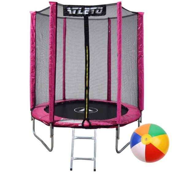 Батут дитячий Atleto 183 см із захисною сіткою для дому та дачі і драбиною рожевий 42400498 | Зображення 3