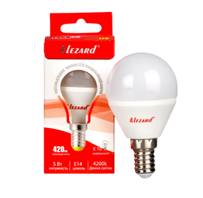 Лампа A45 5W E14 4200К 220V LED GLOB Лезард