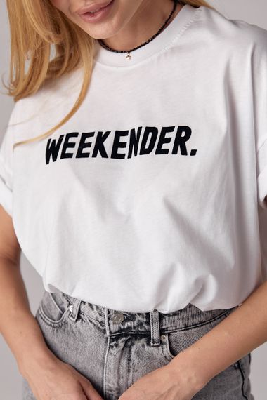 Трикотажная футболка с надписью Weekender - белый с черным цвет, M (есть размеры) | Зображення 3