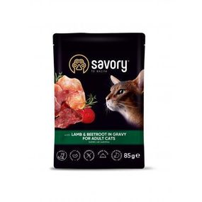 Вологий корм Savory для дорослих котів, ягня з буряком в соусі, пауч, 85 г