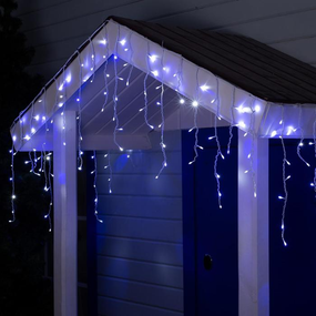 Синий  Новогодняя праздничная гирлянда бахрома 120 Led прозрачный провод 3х0.5 м