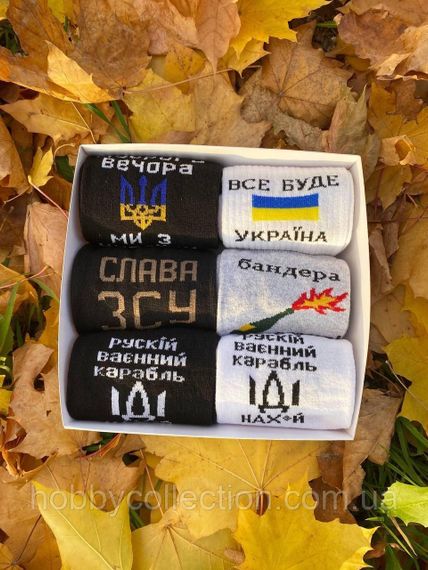 Бокс чоловічих патріотичних шкарпеток на 6 пар 41-45 р в подарунковій коробці із стрічкою весна-осінь | Зображення 3