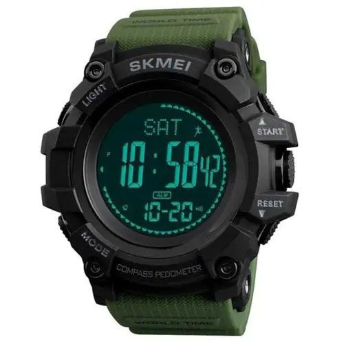 Годинник наручний чоловічий SKMEI 1356AG ARMY GREEN, армійський годинник протиударний. Колір: зелений | Зображення 1