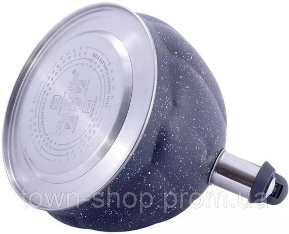 Чайник Kamille Whistling Kettle Marble 3л из нержавеющей стали со свистком (черный мрамор) KM-1073BL | Зображення 1