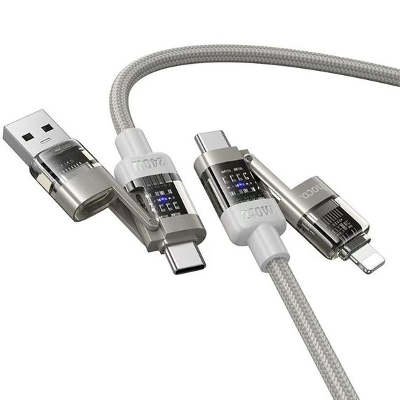 Дата кабель Hoco U151 Goldsmith 4in1 Type-C to USB/Type-C to Lightning 240W (1.2m) Gray | Зображення 1