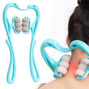 Ручной роликовый массажер с 6-ю роликами для шеи и тела, Голубой / Универсальный расслабляющий массажер