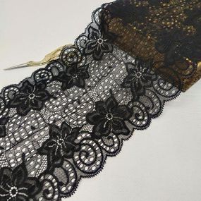 (1 метр) кружево гипюр стрейч, 17,5см Цвет черный (КС-6009)